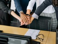 pexels-photo-8866736-8866736 A close-up of a diverse business team stacking hands in unity, showcasing teamwork in an office setting.